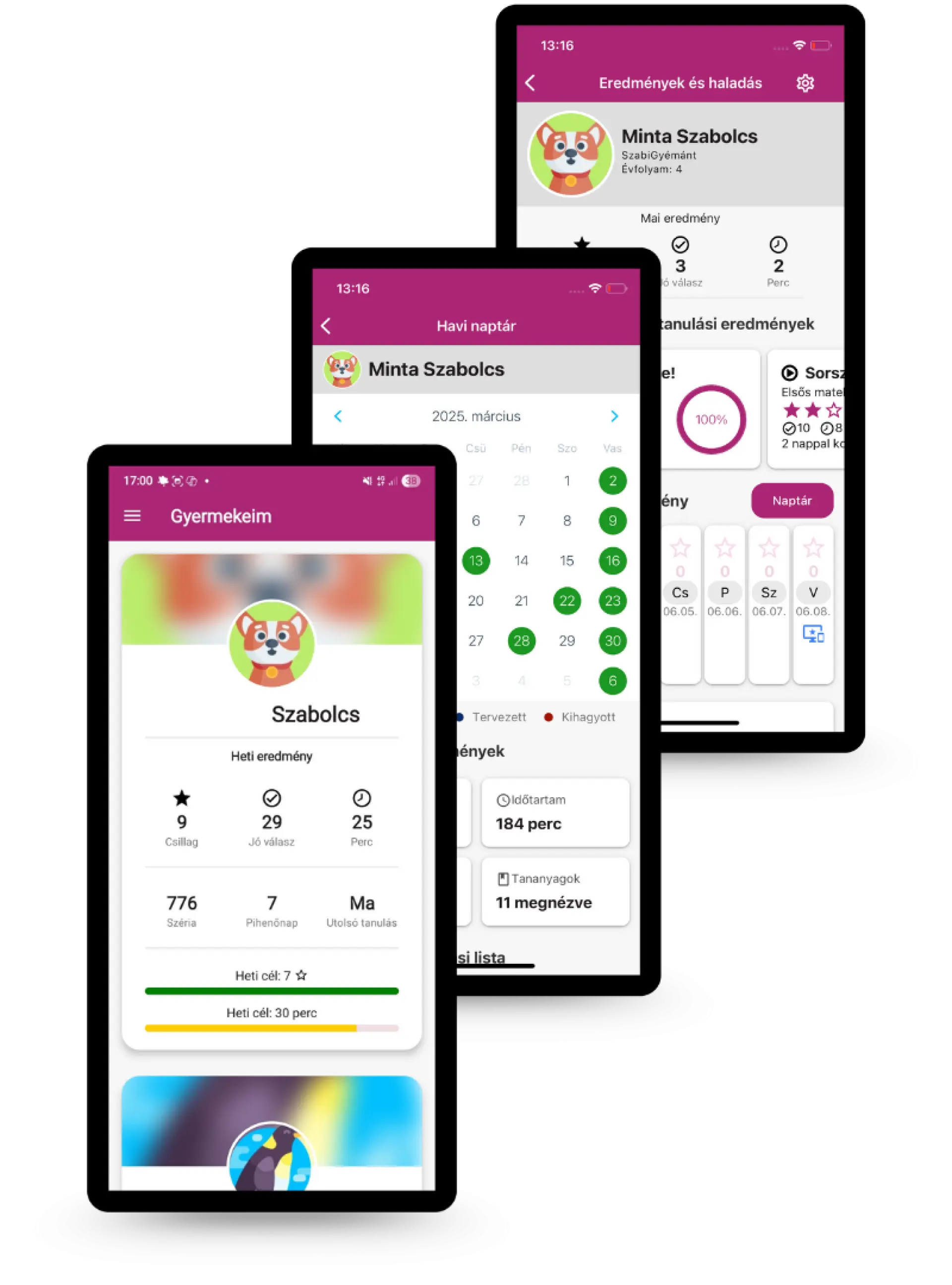 szülők lehetőségei az appban