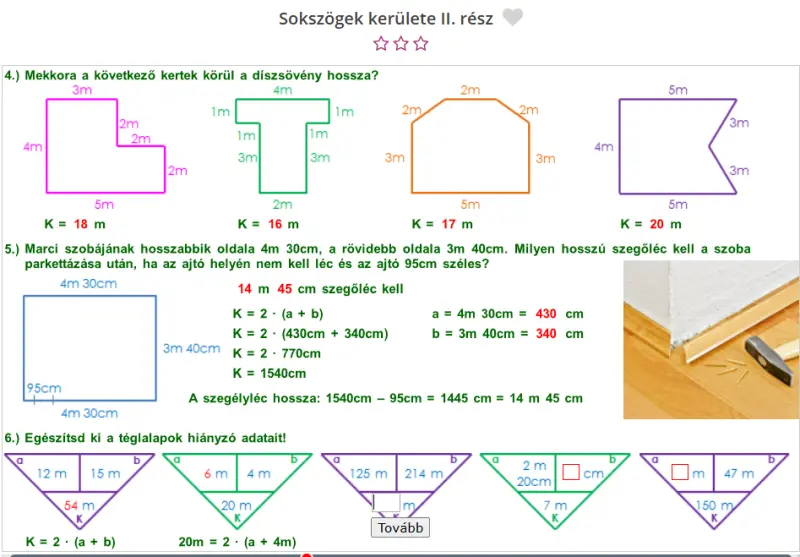 Képernyőfotó a 3. osztályos Matek Oázis interaktív tananyagból (Hosszúság mérése)