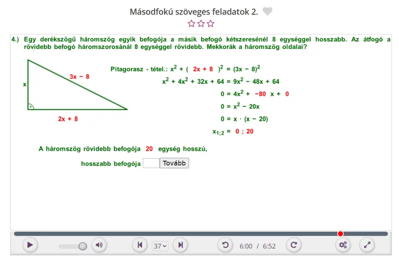 Képernyőfotó a 10. osztályos Matek Oázis interaktív tananyagból 