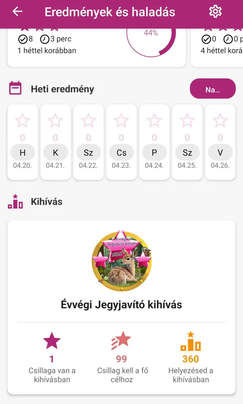 A Matek Oázis applikációban a szülői profilban is látszik a Kihívás box