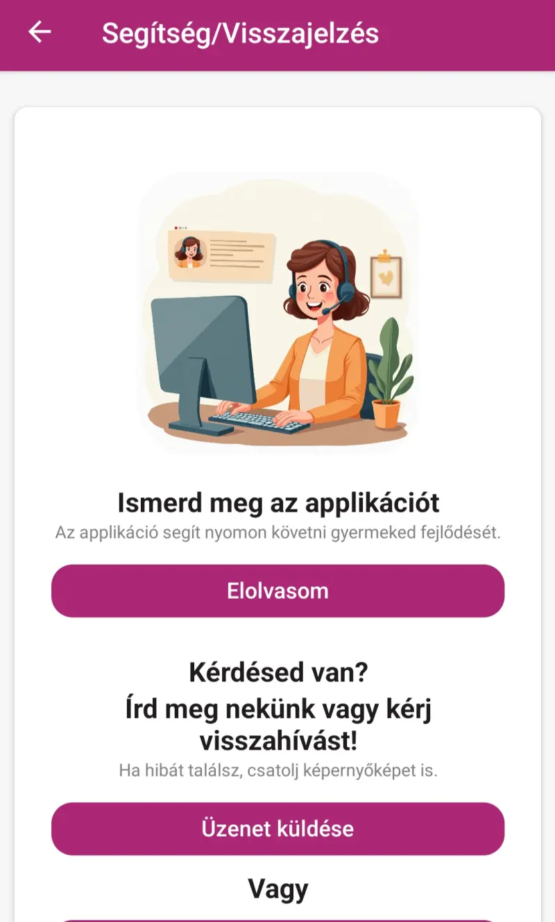 Kép A Matek Oázis applikációból: bekerült az applikációba két új gomba, felhívom az ügyfélszolgálatot, és a visszahívást kérek